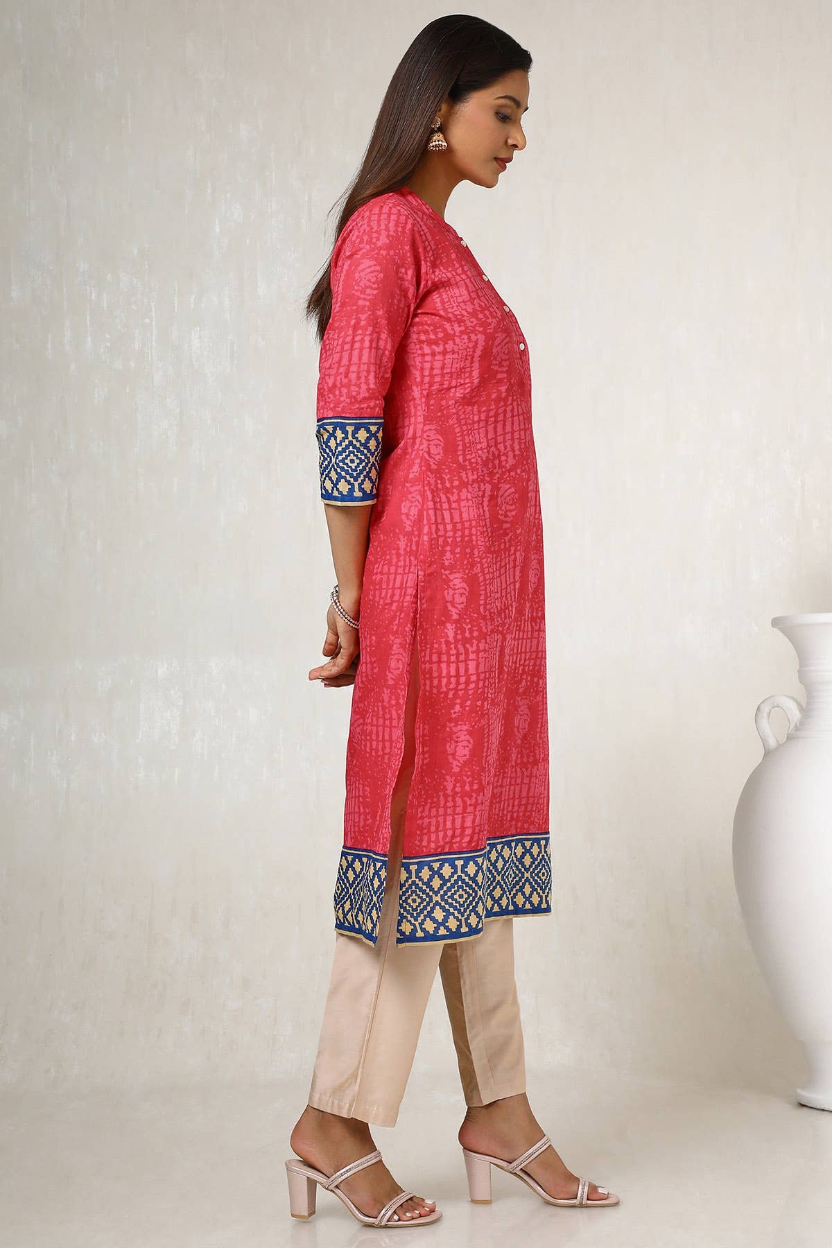 Fuchsia Cotton Blend Abstract Print Kurta - Image 3